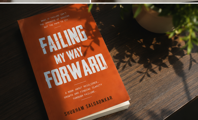 Failing My Way Forward paperback on a wooden table